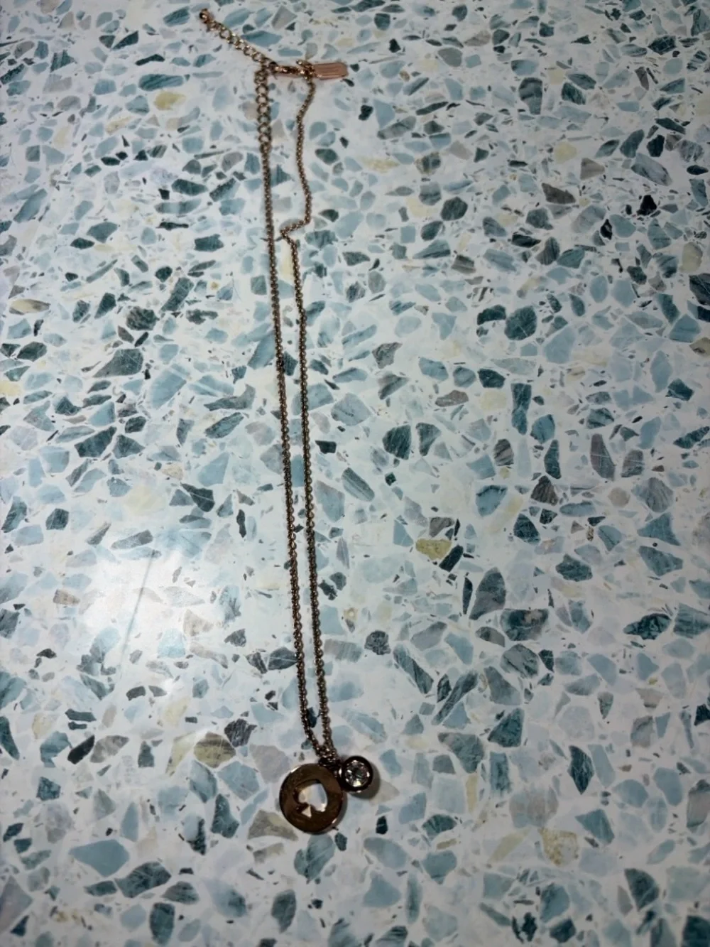 kate spade rose gold spade cutout pendant necklace with crystal charm